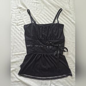torrid Black Lace-Panel Satin Ribbon Camisole